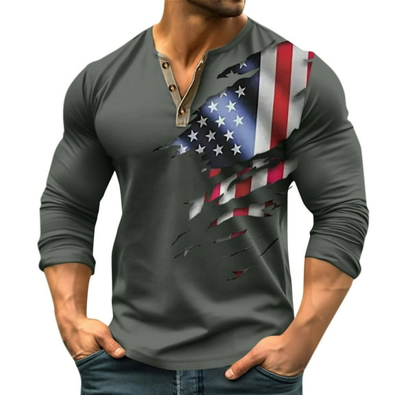 Men's 3D Printed Patriotic Graphic T-Shirt, Streetwear-Inspired Short Sleeve Tee with Soft Cotton Fabric ,Army Green L