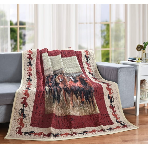 LL Home Wild & Free Quilt Decorative Throw Blanket, (60"x50"), Wild Horse