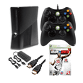 thumbnail image 1 of Microsoft Xbox 360 S 4GB Slim Gaming Console (Refurbished) - Bundle with College Hoops 2K8 Game, 2 RetroFam Wired Controllers, HDMI & AC Adapter, 1 of 6