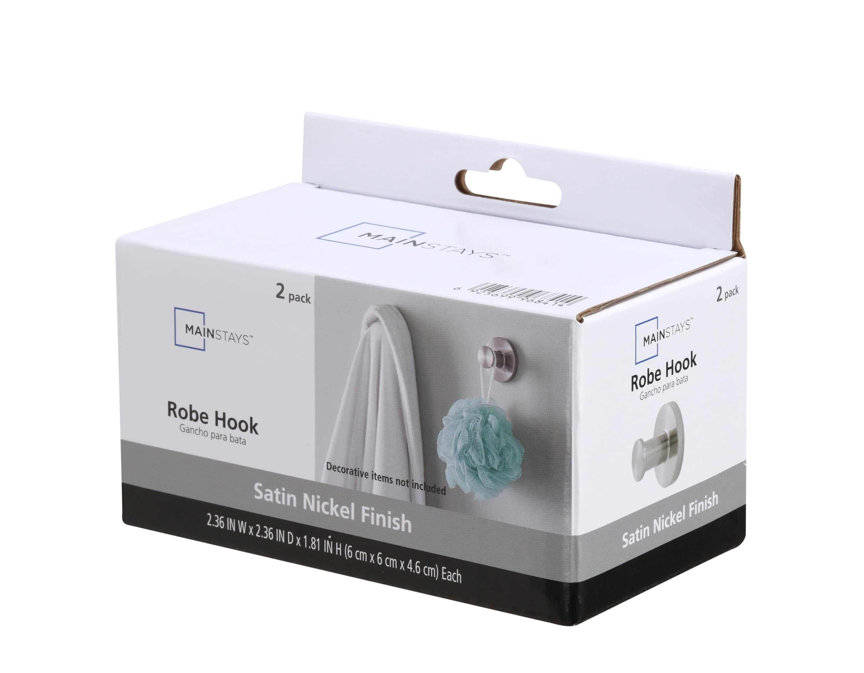 Mainstays Modern Round Robe Hook in Satin Nickel, 2 Pack