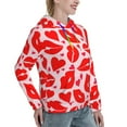 thumbnail image 6 of Fotbe Lips Kiss Pattern Womens Long Sleeve Hoodie, Pullover Hooded Sweatshirt, Kangaroo Pocket Hoodie with Eye-catching Drawstrings-X-Large, 6 of 7