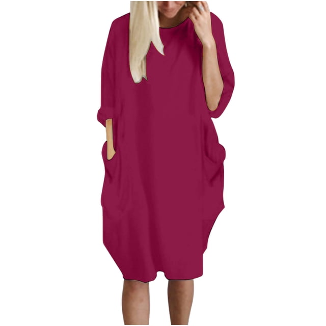 Pompotops Robe Ample pour Femmes avec Poches, Col pour Dames, Hauts Longs Décontractés, Robe Grande Taille en Solde