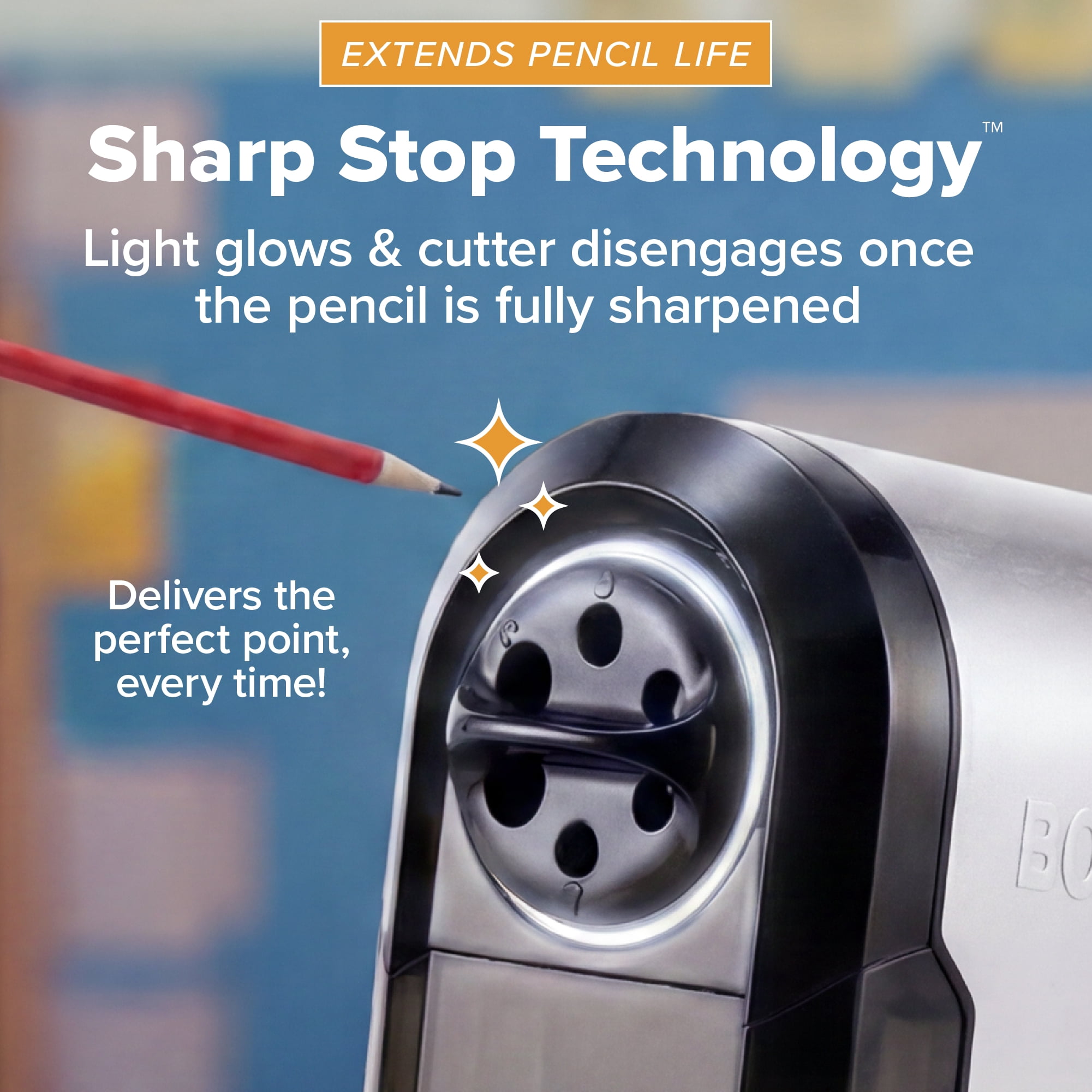 Bostitch Super Pro Glow Commercial Electric Pencil Sharpener, Black/Silver