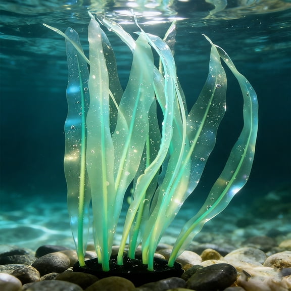 Uxcell Aquarium Decoration, 17" Plastic Fish Tank Plants Artificial Silicone Glowing Kelp Aquarium Plants Ornament, (Green, 1 Pcs), Intended for Tall Fish Tank Decor / Landscaping