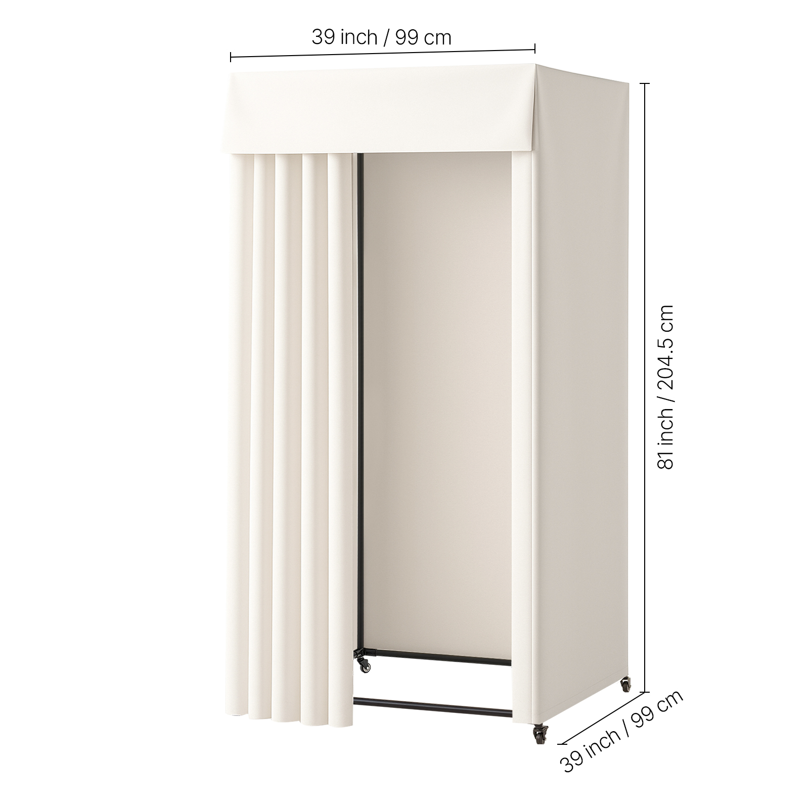 VEVOR Fitting Room, Moveable Dressing Room with Thick Curtains, Privacy Space with Casters and a Sturdy Metal Hook, for Boutique, Mall, Tailor's Store & Outdoor (39 x 39 x 81 in, Black and Beige)