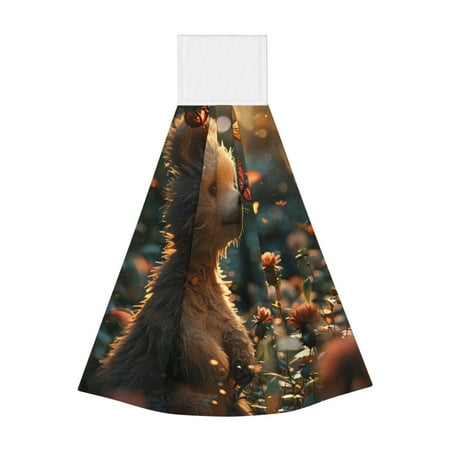 

Adobk Sunshine Butterfly Flower Bear Print Coral Velvet Hand Wipes Fashion Hanging Kitchen Towel for Bathroom Washcloth Absorbent Tie Towel
