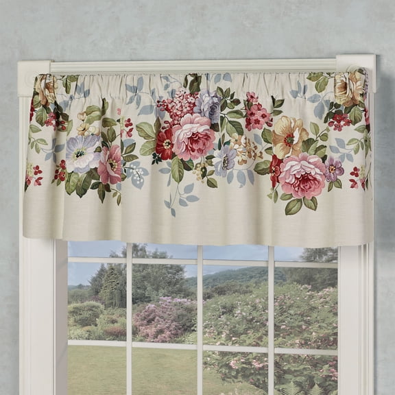 Bouquet Jacquard-Woven Rod Pocket Window Valance with Colorful Flower Blossoms