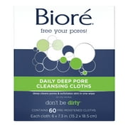 Biore Daily Facial Cleansing Cloths Makeup Remover Wipes, 60 ct
