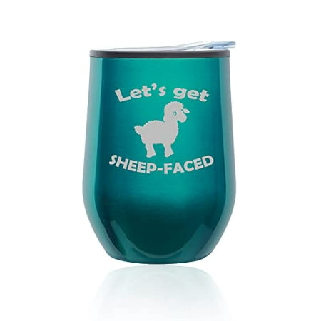 

Stemless Wine Tumbler Coffee Travel Mug Glass with Lid Let s Get Sheep-Faced Sheep Funny (Turquoise Teal)