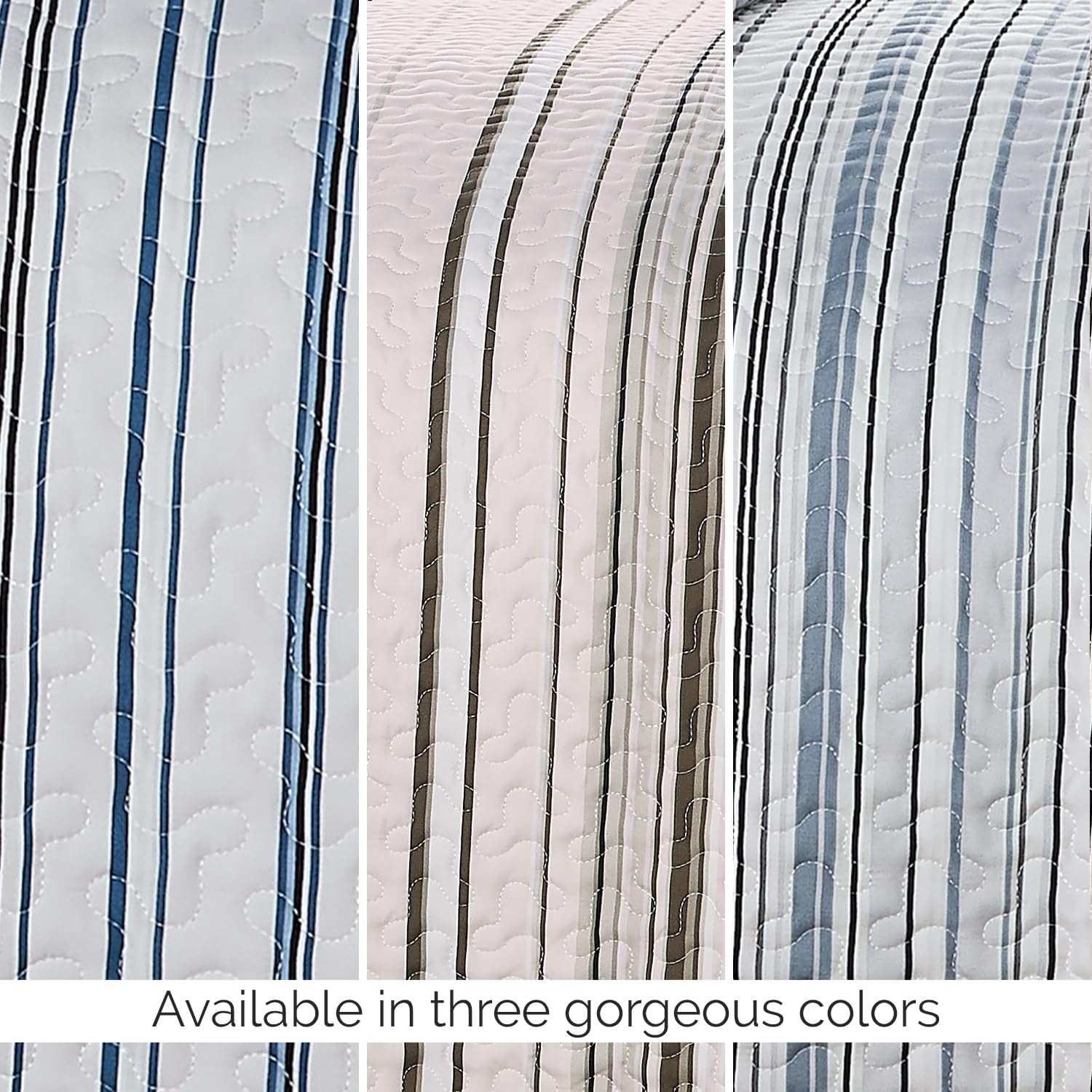 Southshore Fine Living, Inc. Oversized Queen Quilt Set, Striped Beige Quilt Bedspread Queen/Full, 3-Piece Coastal Bedding Set with Quilt and Matching Shams, Soft Microfiber Quilt, Taupe Stripes