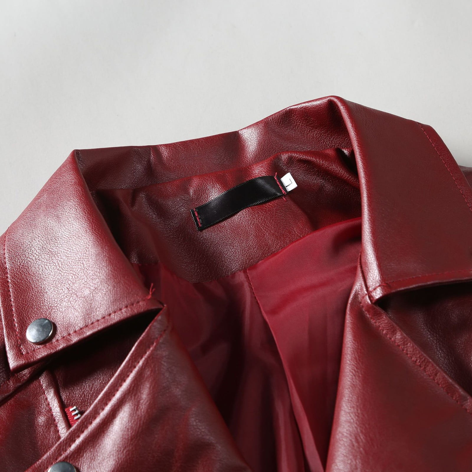 Maoxin Men's Leather Jacket Men's Collar Leather Jacket Casual Loose Men's Top Solid Color Long Sleeved Hooded Leather Jacket/Jackets for men Wine M