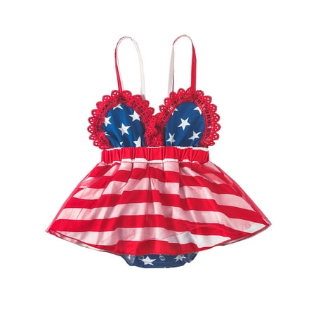 

Bagilaanoe Baby Girls 4th of July Romper Dress Star Stripe Sleeveless Open Back One-piece Bodysuit Independence Day Outfits