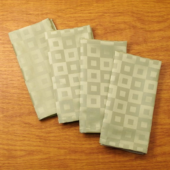 Blocks Design Woven Easy Care Microfiber Fabric Dinner Napkin, Set of 4 (Khaki)