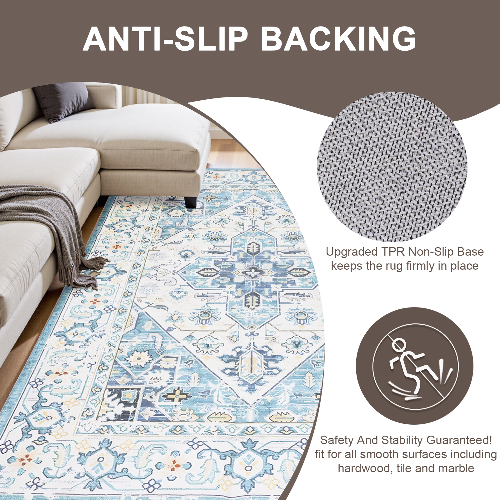 FANOTEK Indoor Area Rug for Bedroom Dining Room Living Room 8 x 10 ft Faux Wool Floor Rugs Washable Non Slip Carpet Rugs Mats