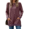 thumbnail image 2 of Womens Long Sleeve Tops with 2 Front Pockets Colorblock Casual Crew Neck Tshirts Loose Fit Spring Fall Clothes (XL, Wine), 2 of 6