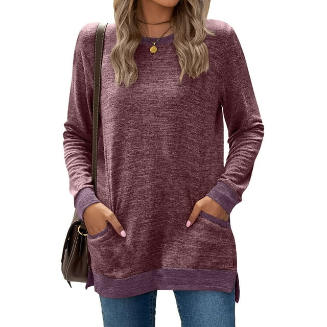 Women's Casual Solid Color Round Neck Hooded Long Sleeve Blouse for Spring and Fall
