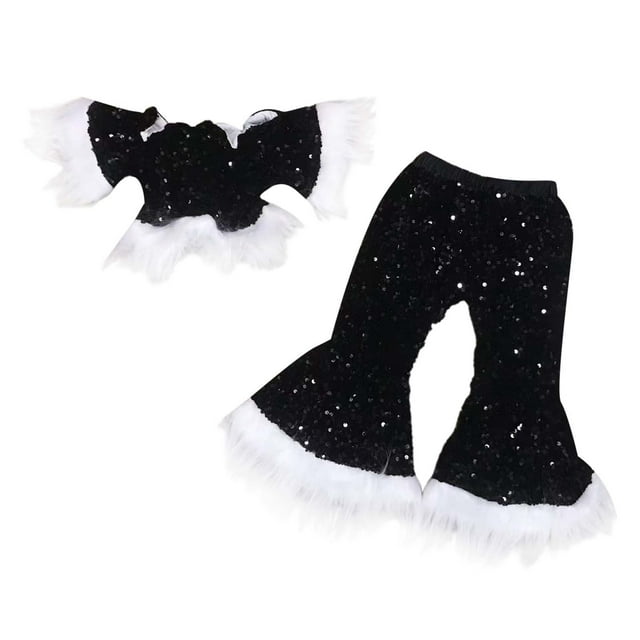 Girls Outfits & Set - Sequin Suit Pageant Top and Glitter Flare Pants for Birthday Parties