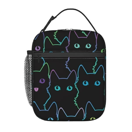 

Lunch Bag For Women And Men Insulated Portable Lunch Box For School Student Teens Bento Box Office Picnic Travel Cooler Bag Black Cute Cats