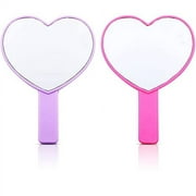 Jetec 2 Pieces Heart-Shaped Handheld Mirrors Travel Makeup Mirrors Mini Cosmetic Mirror with Handle Small Heart Mirrors Decorative Hand Held Mirror for Women Girls Valentine's Day (Rose, Purple)