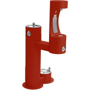 Elkay Outdoor ezH2O Bottle Filling Station Bi-Level Pedestal, with Pet Station Non-Filtered NonRefrige Freeze Resistant Red
