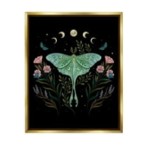 Stupell Industries Luna Moth with Florals Animals & Insects Painting Gold Floater Framed Canvas Art Print Wall Art, 17 x 21