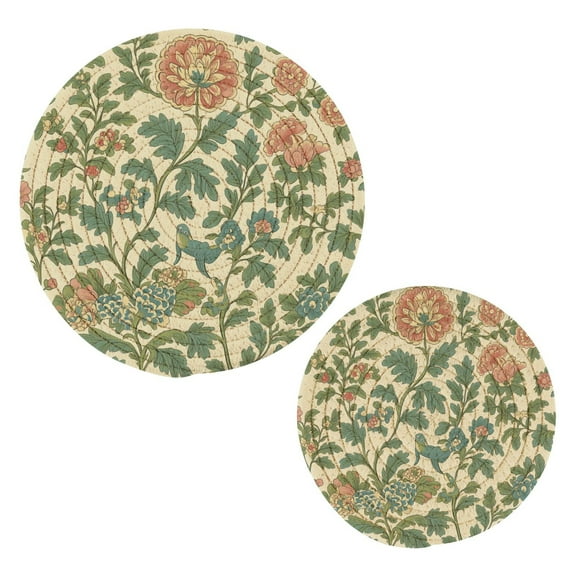 Dreamy Flowers Trivets Potholders Cotton Braided Potholders Heat-Resistant Pads 7.09'' and 9.45''