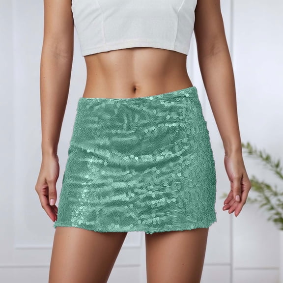 Women’s Sequin Mini Skirt Sparkly High Waist Lined Layered Flared Pleated Shiny Party Club Short Skirts