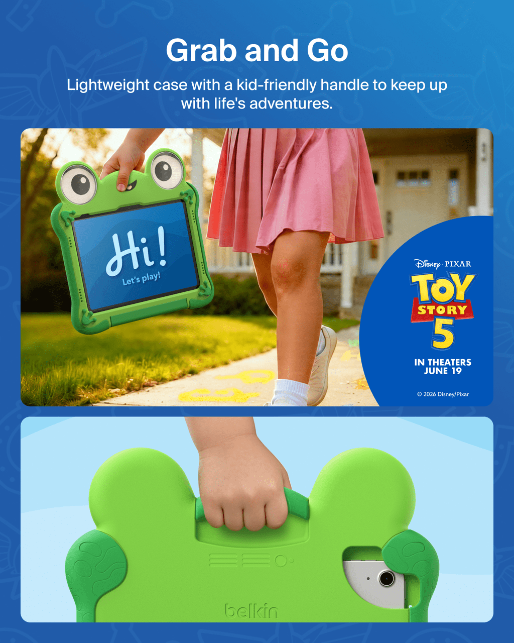 Belkin Disney Pixar Toy Story iPad A16 Case Kids (11th Generation 2025, 11" / 10th Generation 2022, 10.9") - Lilypad Inspired, Shockproof Protective Cover with Handle & Kickstand, Durable Non-Toxic