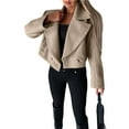 thumbnail image 2 of Female Crop Pea Coat Wool Blend Office Work Lapel Collar Short Winter Jacket Trench Coat Light Coffee Color S, 2 of 10