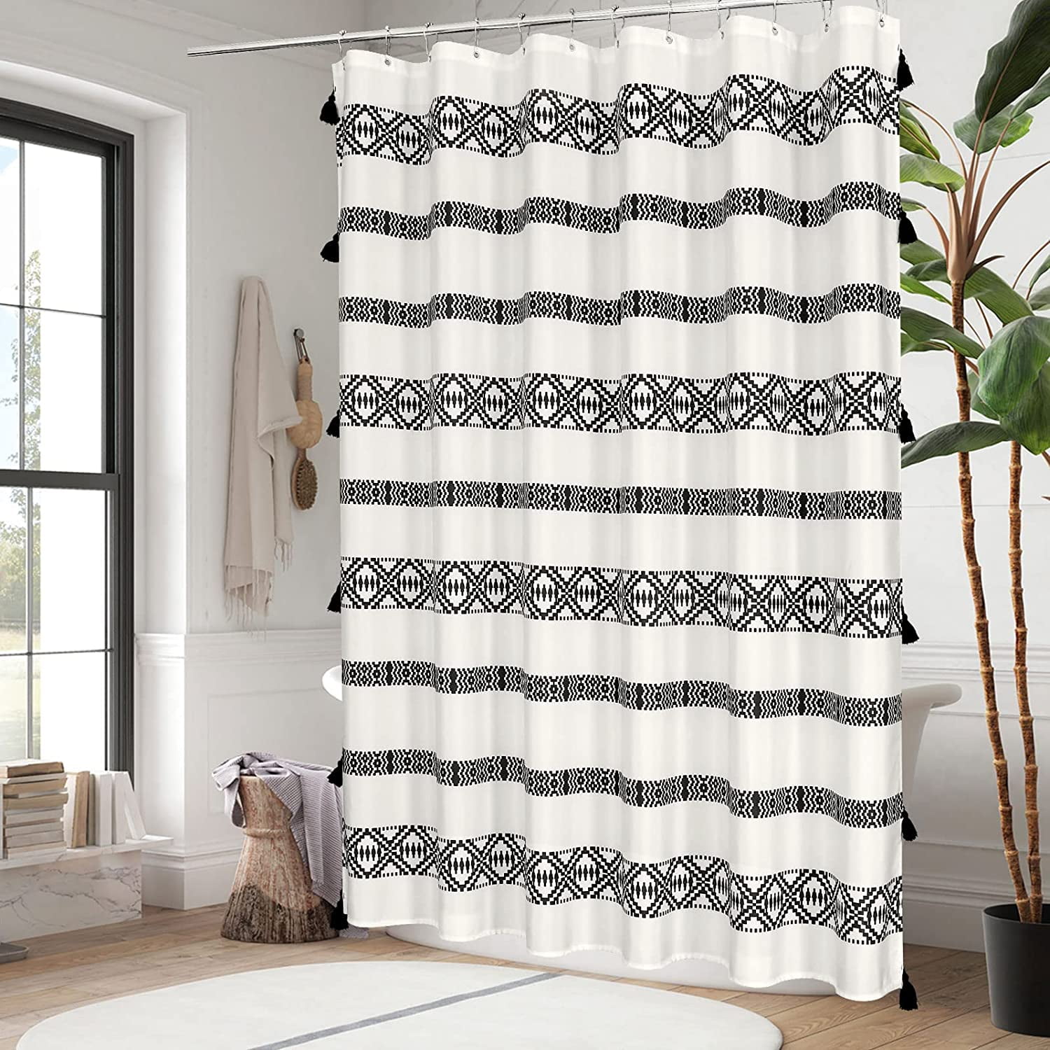 aoselan Beige Long Shower Curtain 72 x 84, Boho Tassel 84 inch Shower