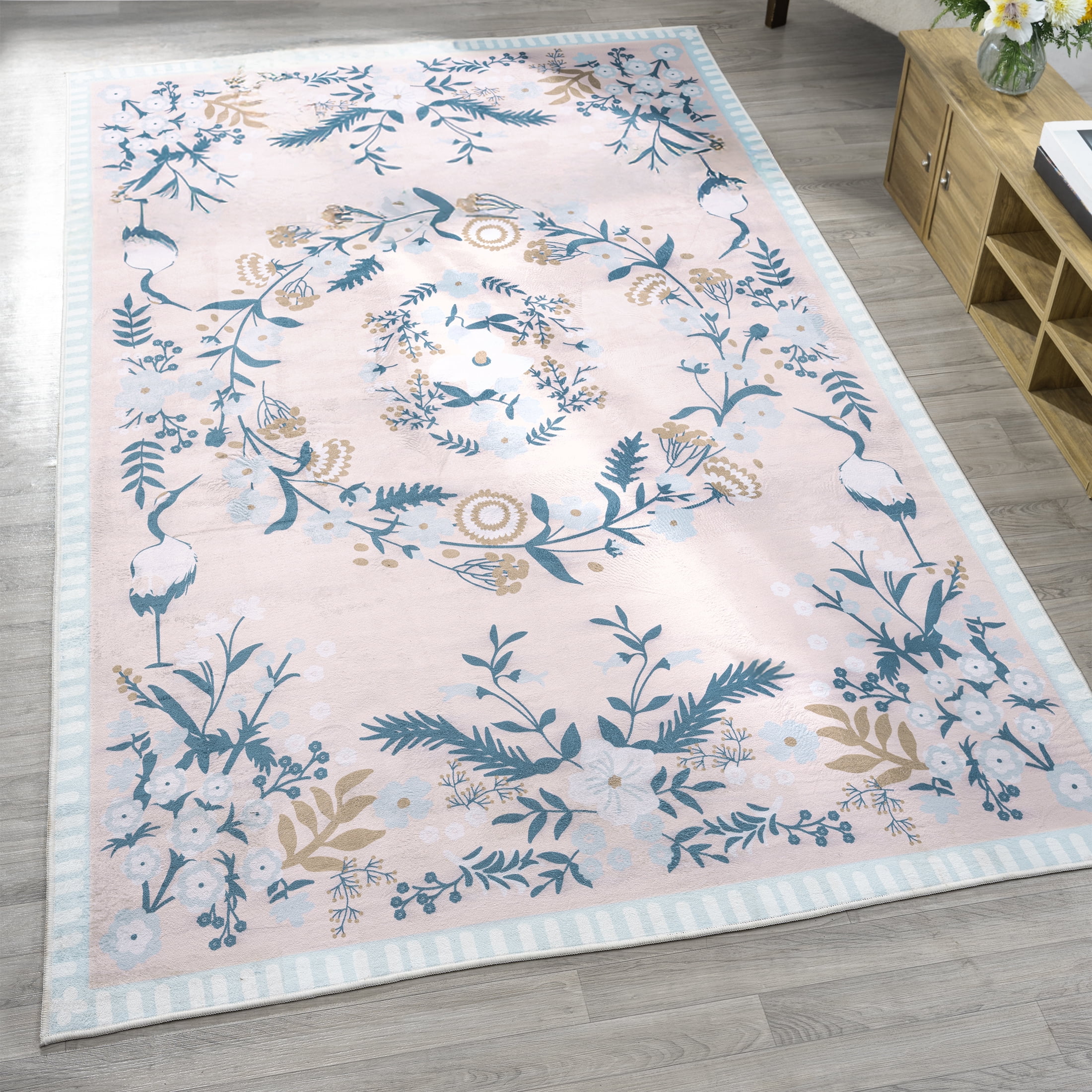 My Texas House Multicolor Floral Printed Faux Fur Machine Washable Indoor Area Rug, 5' x 8'