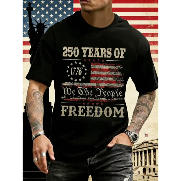 Men's Patriotic 1776 We The People Graphic T-Shirt American Flag Freedom Tee