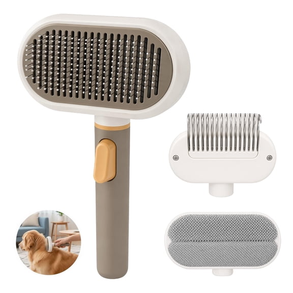 3-in-1 Pet Grooming Brush for Shedding, Dog and Cat Hair Brush with Self Cleaning Button, Deshedding Tool with Detangling Comb and Fur Remover Head for Long Short Hair Pets