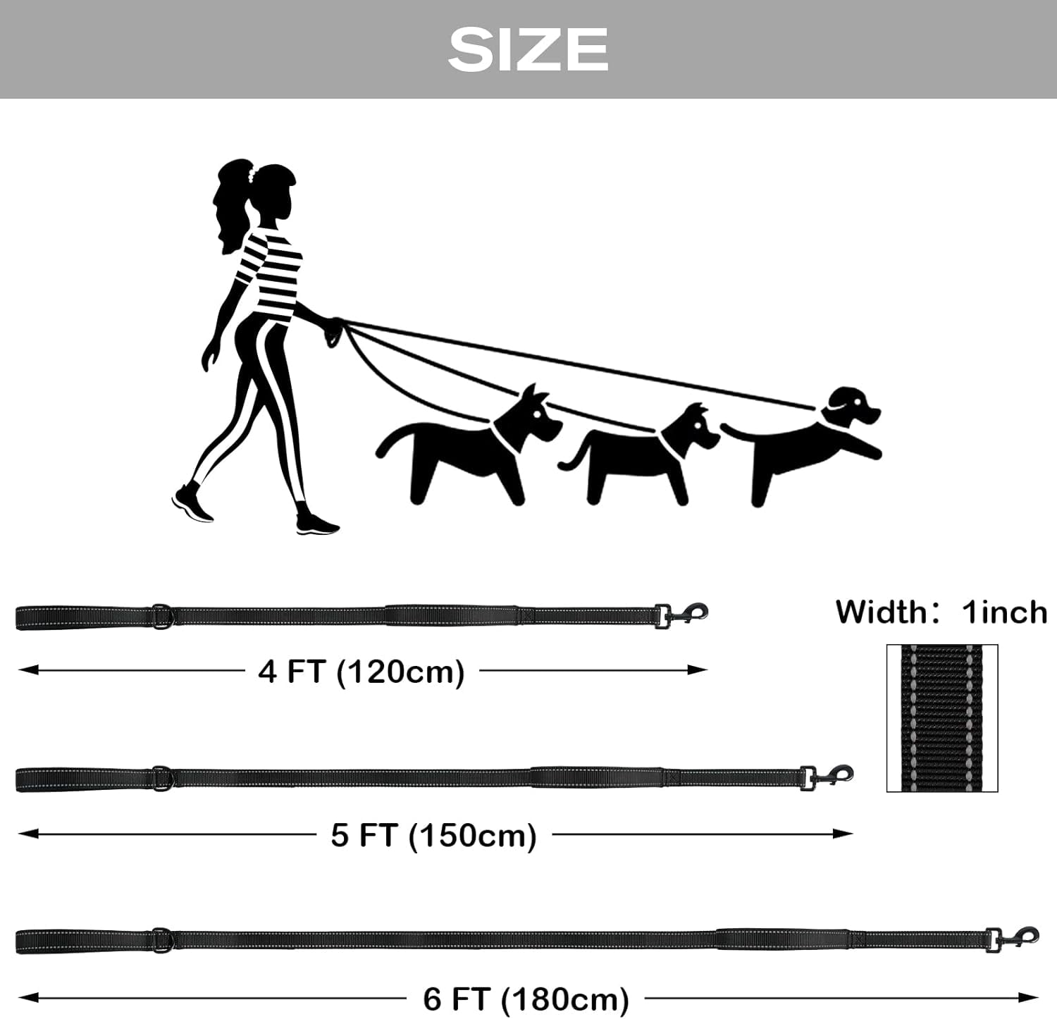 Solennerer Dog Leash Heavy Duty Pet Leash 2 Traffic Padded Handles Reflective Leash for Medium to Large Dogs