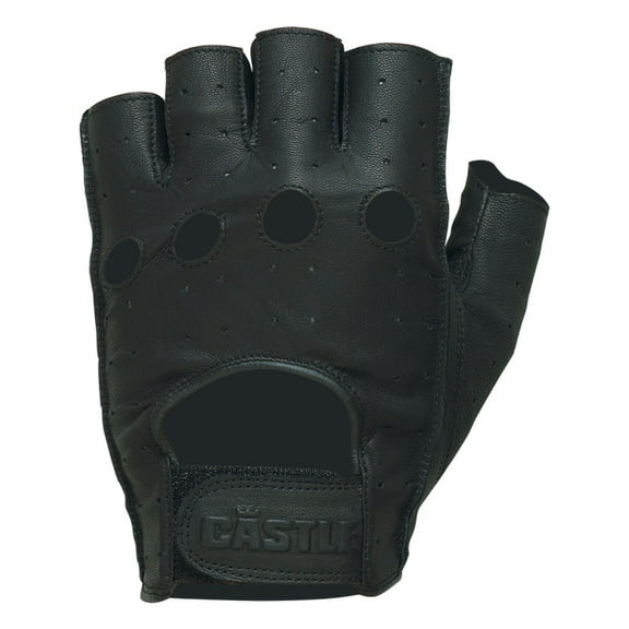 Castle Fingerless Leather Gloves Black SM