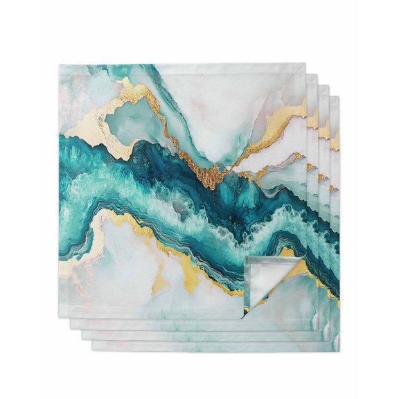 nqOlkjepod Abstract Marble Cloth Napkins Set of 4 Reusable Dinner Napkins, Turquoise Abstract Golden Foil Texture Cocktail Napkin Washable Table Napkins for Wedding/Holiday Party/Baby Shower 20"x20"