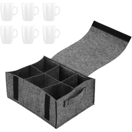 Cup Storage Bag, 6-Cup Camping Dinnerware Storage Containers with Dividers