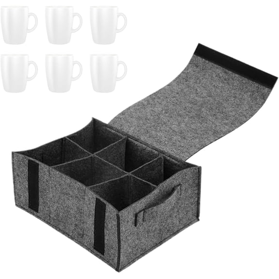 Cup Storage Bag, 6-Cup Camping Dinnerware Storage Containers with Dividers