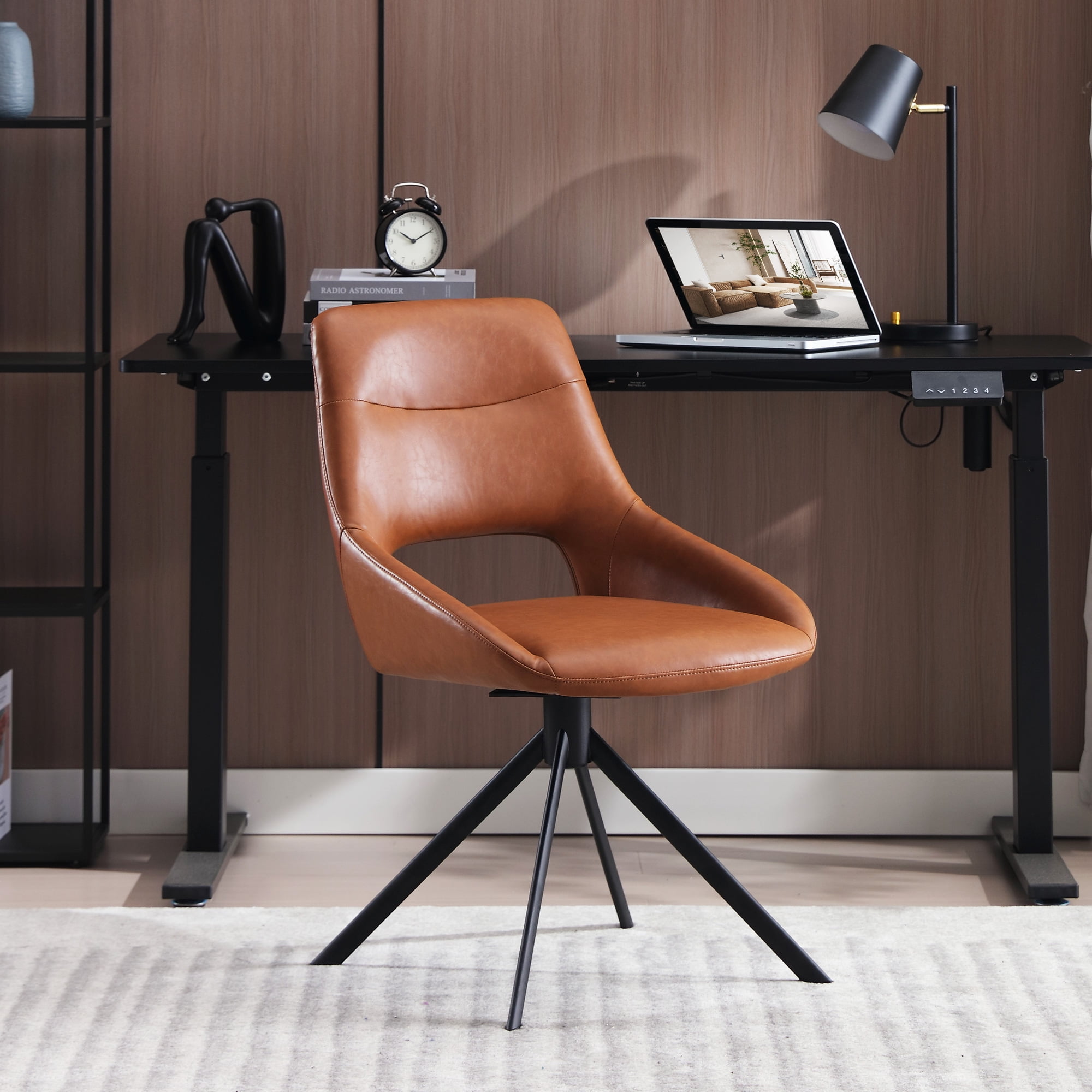 Stylish Swivel Office Chair with Rattan Back & Cute Desk Accent