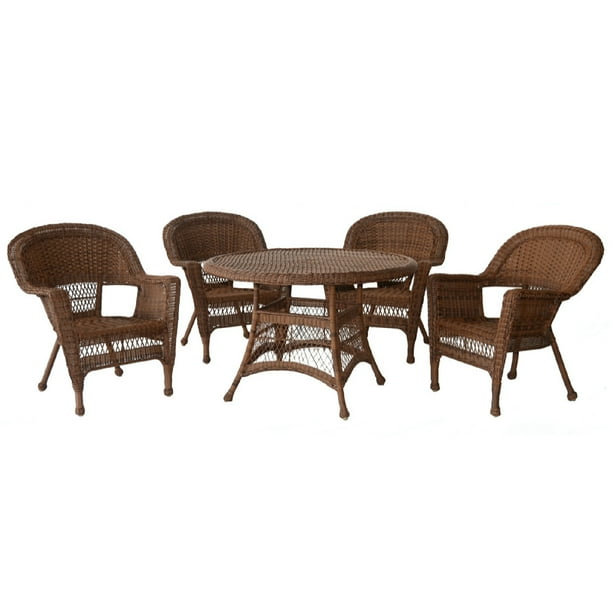 5-Piece Brown Honey Resin Wicker Chair and Table Patio Dining Furniture