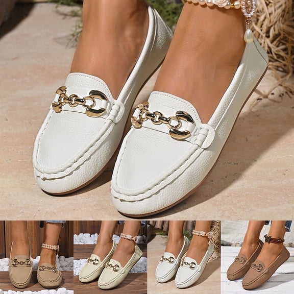 Women's French Style Loafers, Soft Sole Slip On Flats, Retro Metal Buckle Dress Shoes, Comfortable Walking Loafers for Daily Wear