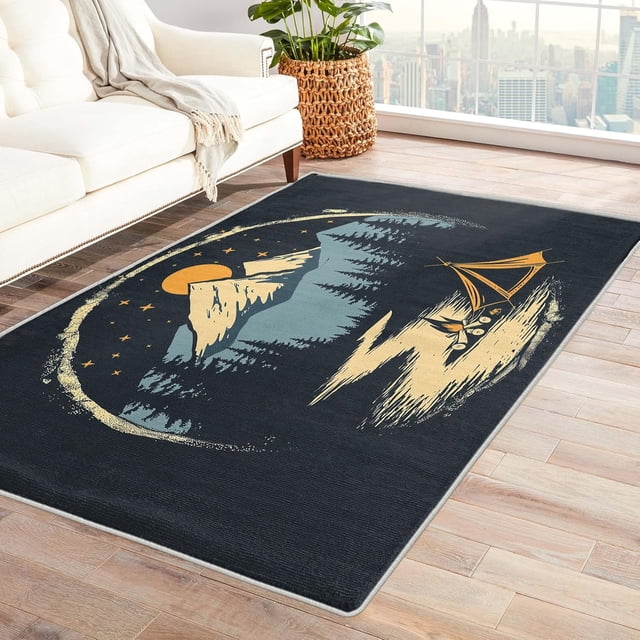 Adventure Rug for Boys Room - Camping Rug & Home Decor, Adventure Navy Blue Rugs for Entryway, Washable Rugs, 3x5 Area Rug, Non Slip Soft Low Pile Indoor Door Mat, Boys Carpet & Room Decorations