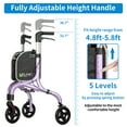 thumbnail image 4 of Planetwalk 3-Wheel Foldable Mobility Walker for Seniors - Lightweight Adjustable Frame (Purple), 4 of 9