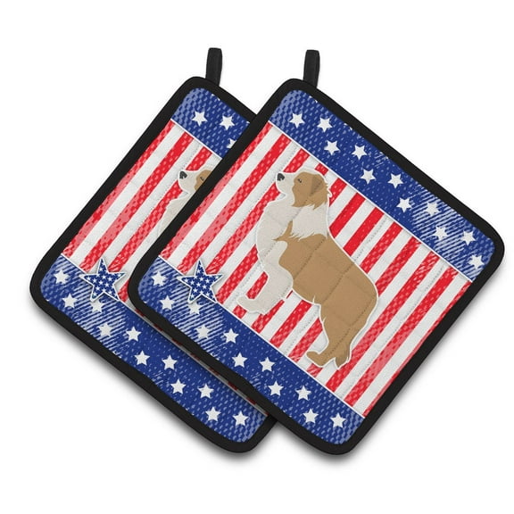 Carolines Treasures BB3322PTHD Patriotic Red Border Collie Pair of Pot Holders , 7.5HX7.5W, multicolor