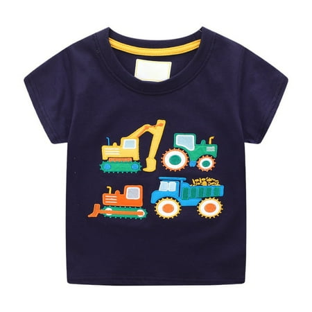 

Bullpiano Toddler Boys Casual Cotton T Shirts Kids Cartoon Car Short Sleeve Blouse Tops 2-7T