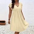 thumbnail image 5 of Summer Plus Size Sun Dresses for Womens Fashion Plus Size V-Neck Crisscross Detail Ruffle Sleeve Flared Midi Dress Casual Solid Color Dress, 5 of 6