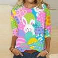 thumbnail image 2 of ICHUANYI Women's Easter Print T-shirt New Trending 3/4 Sleeves Blouse Crew Neck Casual Tops Summer 2024, 2 of 4