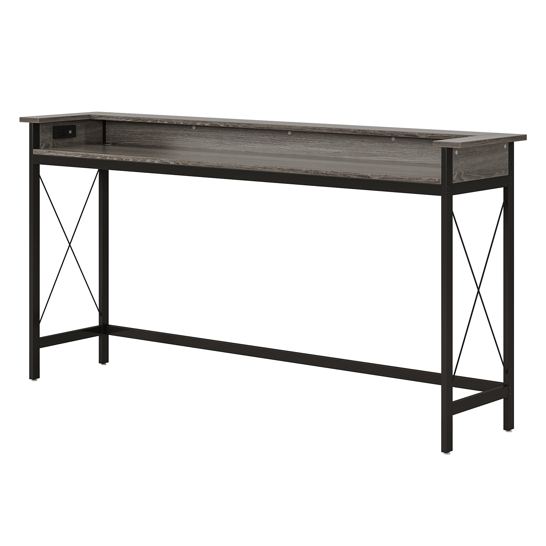 Fnova 70.9" Console Table, Extra Long Sofa Table with Outlets and USB Ports, Industrial Entryway Table with Charging Station, Narrow Hallway Accent Table for Living Room, Hallway, Foyer