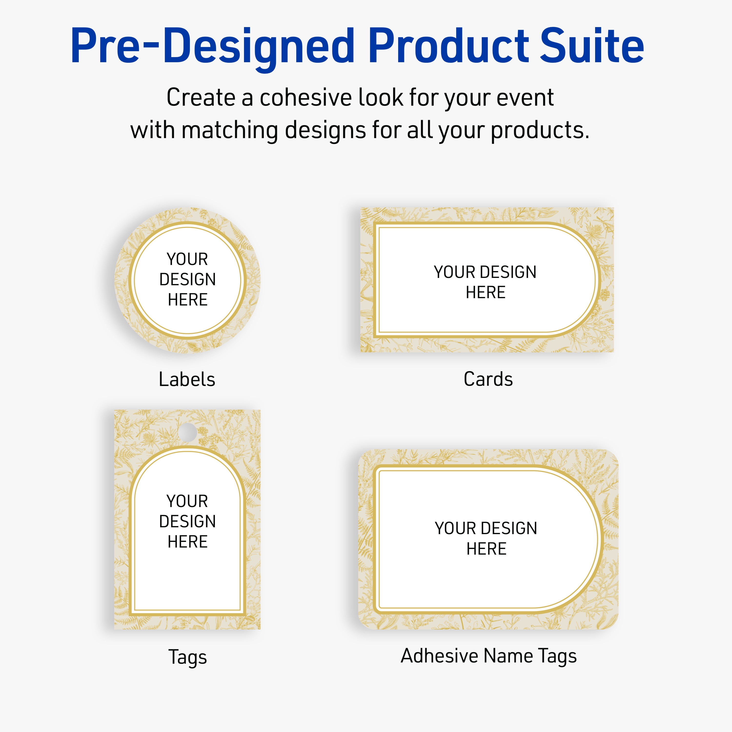 Avery Labels, 3" x 3", Matte White, Arched Metallic Gold Florals