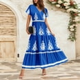 thumbnail image 2 of WTOBBY Women's Summer Casual Flowy Short Sleeve Bohemian Floral Print Maxi Dress for Beach Vacation Formal Evening Party Guest Wedding Long Dress with Lightweight Chiffon Fabric,Blue 2XL, 2 of 5